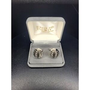 Emilio Ponti Cufflinks Silver Tone Ribbed Sphere Design Boxed Excellent